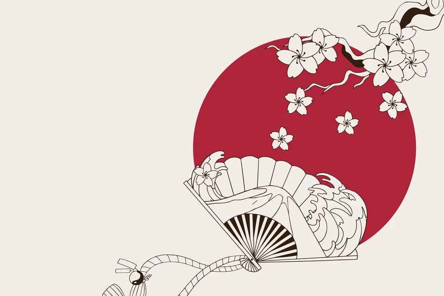 简约日式日系和风仙鹤祥云红日扇子元素装饰插画AI矢量设计素材【011】